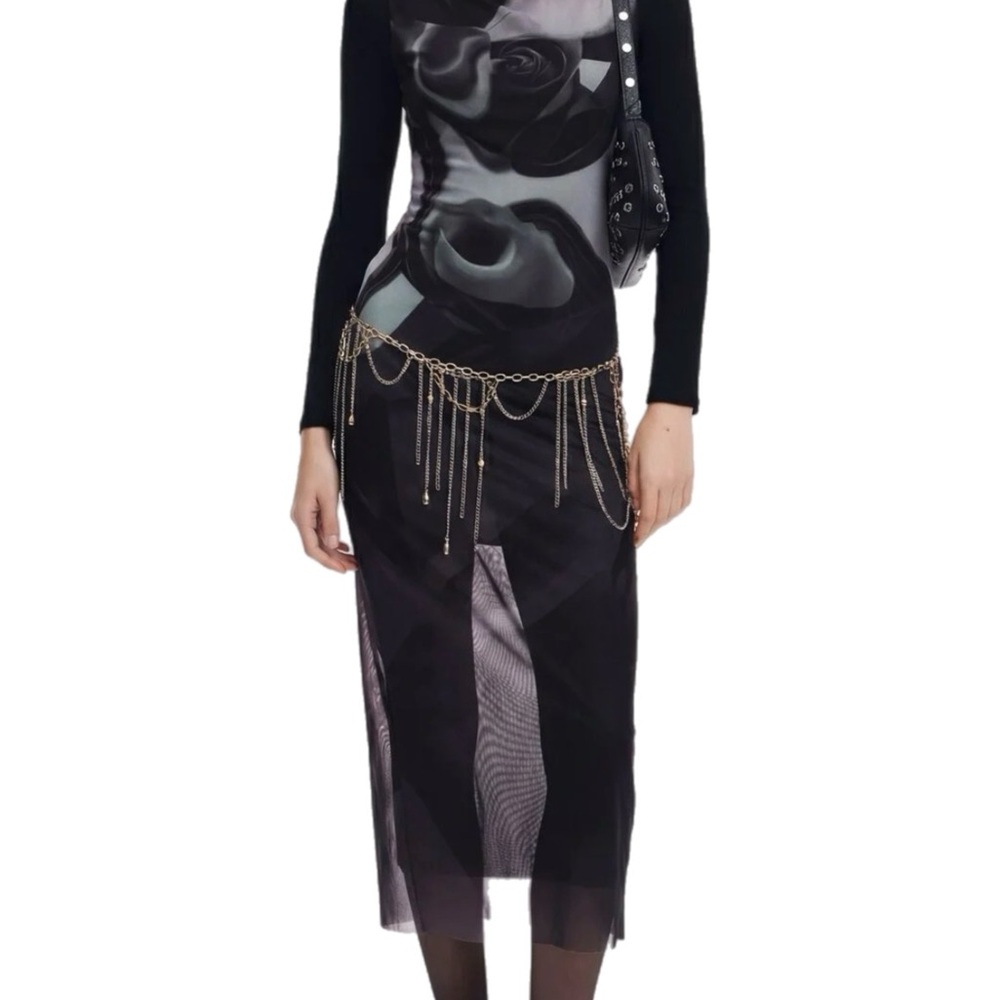 NWOT Desigual $189 MSRP Lincoln Sheer Sleeveless Black & Gray Mesh Midi Dress - Picture 4 of 11